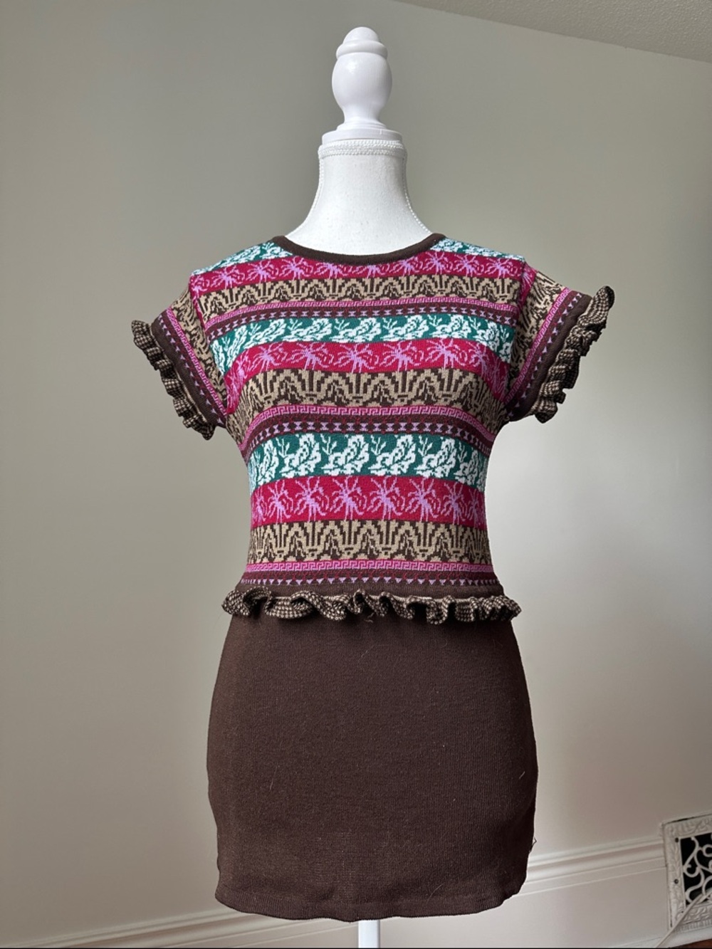 MELROSE Y2K Cottagecore Ruffle Longโ Lined Short Sleeve Sweater Size Small
